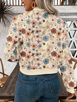 Nouvelle mode vestes à fleurs pour femmes Patchwork Crop Design Baggy col rond imprimé décoré femmes vestes à manches longues