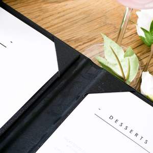 Porte-menu personnalisé en similicuir noir à 3 pages, style portefeuille, avec intérieurs fixes pour restaurant - Product Image 6