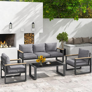 Sofá Moderno para Exteriores con Reposabrazos de Aluminio y Madera Plástica, Mesa de Centro para Jardín, Balcón, Villa, en Oferta - Product Image 1