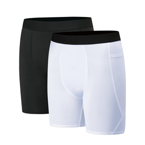 Pantalones Cortos de Compresión Deportivos para Hombre, Transpirables, Tejidos, con Bolsillo Medio, de Spandex/Poliéster, Elásticos, de Secado Rápido - Product Image 1