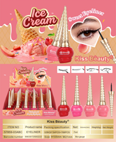 Kiss Beauty Eyeliner Crayon à Yeux Imperméable Longue Tenue 24h, Design Glace Cerise, Facile à Appliquer