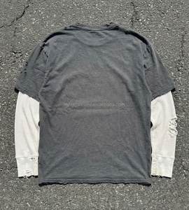 High quality Stone Wash Crew Neck Long <b>shirt</b> 100% Cotton for <b>Men</b> Custom <b>Men's</b> Acid Wash Long <b>shirt</b> Blank Distressed for <b>men</b> - Product Image 2