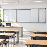 Tableau blanc coulissant multi-panneaux avec cadre en aluminium pour salle de classe, tableau d'écriture coulissant personnalisé sans cadre à joint central