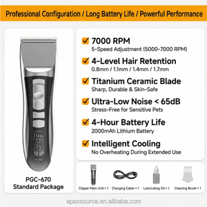 เครื่องตัดขนสัตว์เลี้ยงแบบชาร์จไฟได้ <span class=keywords><strong>Shernbao</strong></span> PGC-670 ระดับมืออาชีพ เสียงเบา 7000 รอบต่อนาที ชุดอุปกรณ์กรูมมิ่งไร้สายสำหรับสุนัข ใช้ได้ทั้งในร้านเสริมสวยและที่บ้าน - Product Image 3