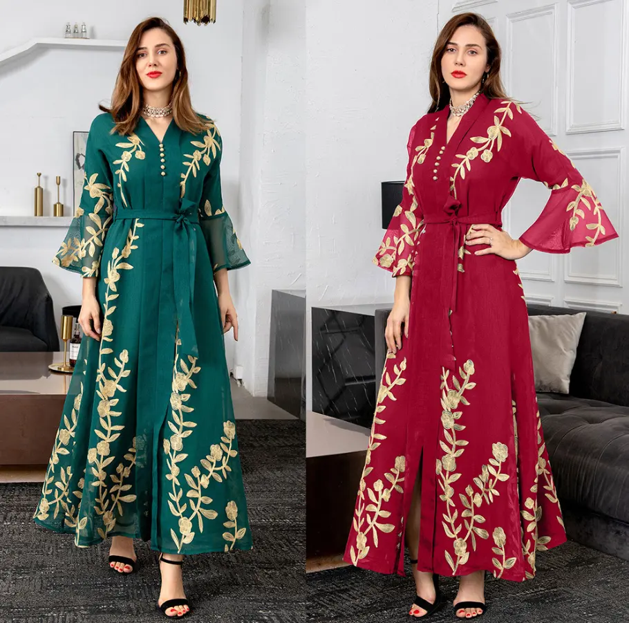 Bán Sỉ Áo Abaya Thêu Hoa Trung Đông Váy Dạ Hội Hồi Giáo Váy Hồi Giáo Cho Nữ Váy Ả Rập Áo Caftan Ma-rốc Cho Nữ