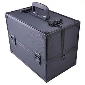 Makeup Train Case Pro Verstellbar 4 Tabletts Kosmetik koffer Aufbewahrung sbox mit/Schloss fächern 14 Zoll großes schwarzes Gehäuse