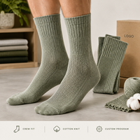Chaussettes pour hommes en coton et spandex, fil slub, Heritage Crew Forest Sand, tricot côtelé, talon et bout renforcés, tailles graduées, taille personnalisée