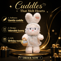 Nouvelle Poupée Lapin en Peluche Yunen avec Lunettes et Robe Florale, Compagnon pour Enfants, Cadeau d'Anniversaire pour Filles
