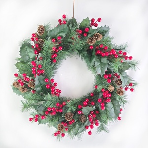 Vente Flash : Couronne Artificielle Moderne Faite Main en PVC, Baies Rouges, 50/60cm, Taille/Forme Personnalisable, Pour <span class=keywords><strong>Porte</strong></span> d'Entrée, Utilisation Intérieure/Extérieure, Direct Usine - Product Image 1