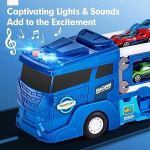 Camión Transportador de Autos - con 6 Autos, Set de Pista de Carreras con Luces y Sonidos, Regalos para Niños (azul) - Product Image 4