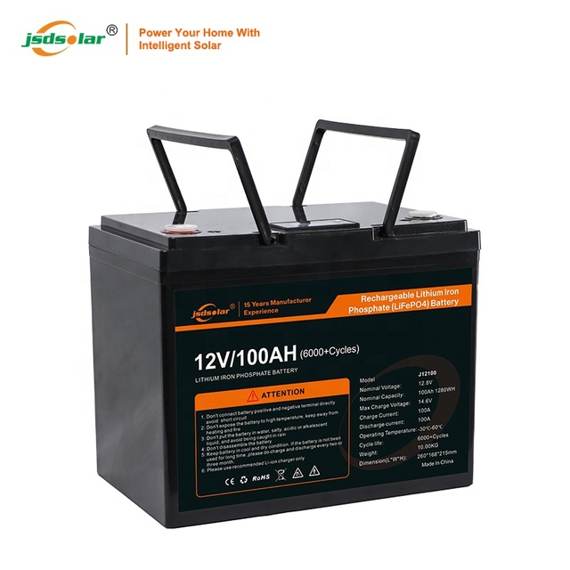 Jsdsolar 12V Lithium Battery Rechargeable 100AH LiFePO4 Battery Pack 12.8V 100AH Deep Cycle Lithium Ion Energy Storage Battery
