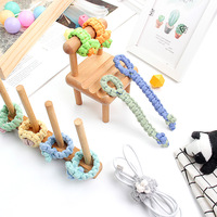 Kit de macramé 2 pièces pliable et portable, organisateur de câbles DIY, support de câble en polyester style mignon, sangle de gestion de câbles de données, tutoriel inclus