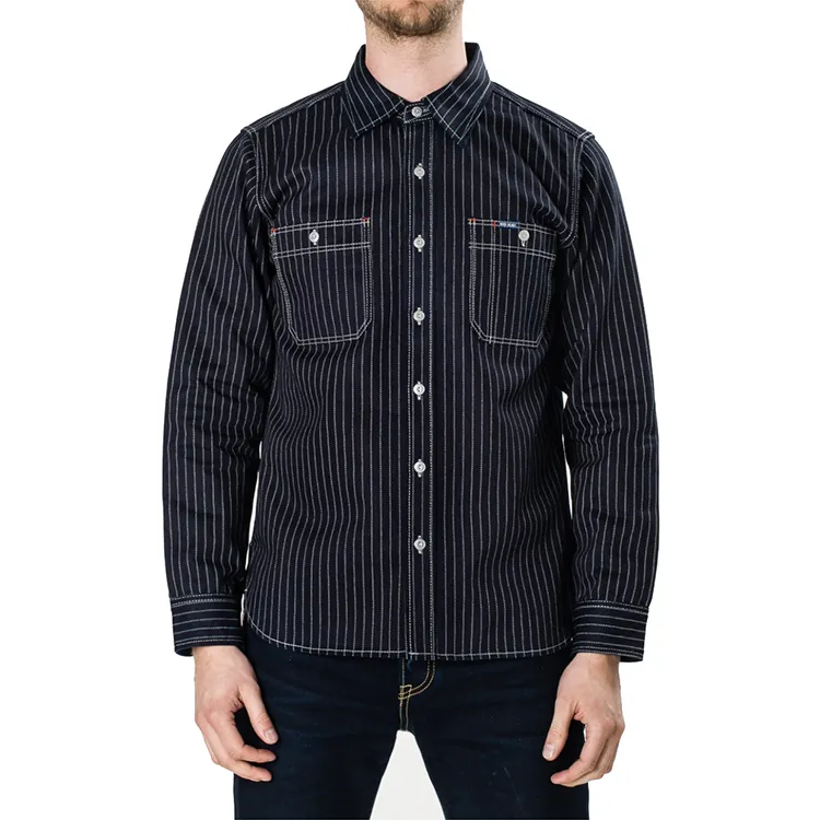Hot Sale Custom Men High Quality Denim Selvage Shirts Wholesale Bone Button Western Shirt