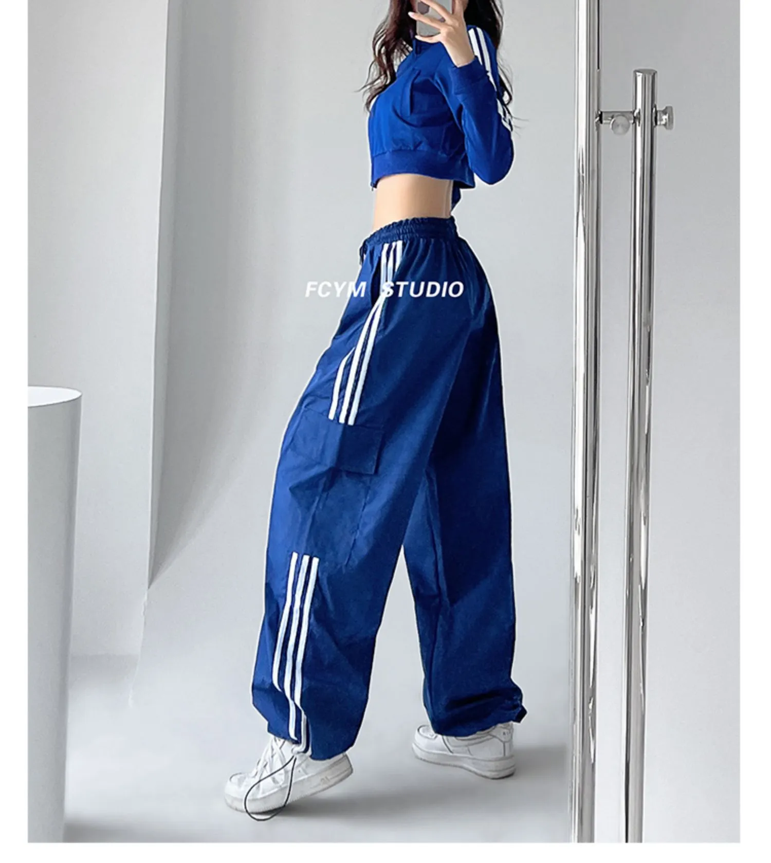 Groothandel Gestreepte Joggingbroek Vrouwen Hiphop Streetwear Baggy Wijde Pijpen Cargo Katoenen Broek Hoge Taille Met Trekkoord Joggingbroek N