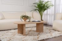 Table basse ovale en bois massif avec double plateau, table à thé en bois sur mesure pour salon moderne et décoration intérieure