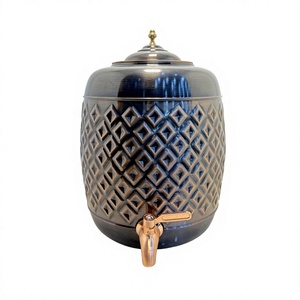 Distributeur d'eau en cuivre pur de qualité supérieure, motif diamant gaufré, 14L, forme baril, Matka, étanche, en métal, avec robinet, pour camping - Product Image 1