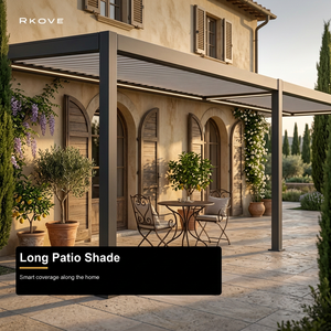 Pergola de terrasse extra longue RKOVE RK-E2, structure en aluminium à portée étendue, couverture d'ombrage continue pour grande table de repas extérieure - Product Image 4