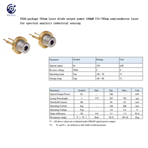 Furo Embalado KUCHIP TO56 785nm Diodo Laser 100mW Potência de Saída 775-795nm Detecção Industrial Semiconductor Análise Espectral - Product Image 5