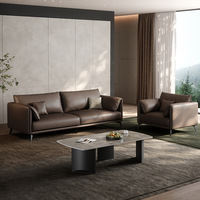 NOUVEAU Ensemble de canapés de bureau en cuir de luxe moderne, trois places, avec table basse, pour usage commercial