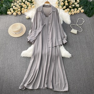 Completo Casual da <span class=keywords><strong>Donna</strong></span> Autunnale, Vestito Midi Svasato con Scollo a V e Maniche Lunghe, <span class=keywords><strong>Tuta</strong></span> da Jogging in Tessuto Tinto in Filo di Poliestere/Cotone - Product Image 5