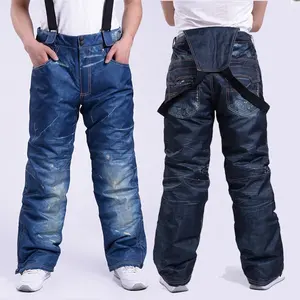 Custom Men and Women fully seam taped Waterproof Breathable Jeans Like Mens ski pants with bib Ski Trousers Men