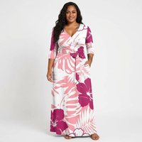 Robe longue florale pour femme, col en V, taille nouée, motif Monstera Hibiscus, impression personnalisée, grande taille, style polynésien, par le fabricant de robes