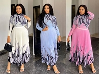 Nouvelles Robes Décontractées et Élégantes à Imprimé Floral Grande Taille Plissées pour Femmes Musulmanes – Ensemble Cadeau 2 Pièces pour Femme