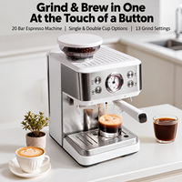 Machine à café expresso semi-automatique 20 bars avec moulin à grains conique 13 réglages, buse vapeur 1350W pour la maison