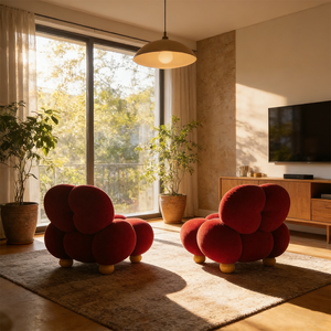 Sillón de Diseño Creativo con Forma de <span class=keywords><strong>Esfera</strong></span> Roja de Terciopelo, Sofá Individual Redondo y Acolchado, Pieza de Mobiliario Artístico para Vestíbulo de Hotel o Villa - Product Image 5