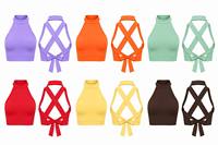Soutien-gorge de sport pour femme, personnalisé, à maintien élevé, col montant, dos en X, avec ruban large, court, à nouer avec double nœud, pour la gym, l'entraînement et les activités sportives