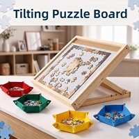 Petite planche de puzzle inclinable, finition en bois naturel, surface en feutre protégeant le travail, rangement compact, design inclinable, pour les enfants de 0 à 24 ans