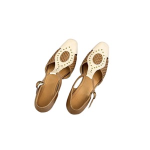Sandales romaines Baotou rétro en cuir de vachette de luxe, faites à la main, tressées, à talon épais, bout carré et bride à boucle pour <span class=keywords><strong>femme</strong></span> - Product Image 5