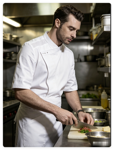 CHECKEDOUT Giacca <span class=keywords><strong>da</strong></span> <span class=keywords><strong>Chef</strong></span> Unisex in Policotone con Colletto Incrociato e Mezza Manica, Uniforme <span class=keywords><strong>da</strong></span> Cuoco Disponibile all'Ingrosso - Product Image 1