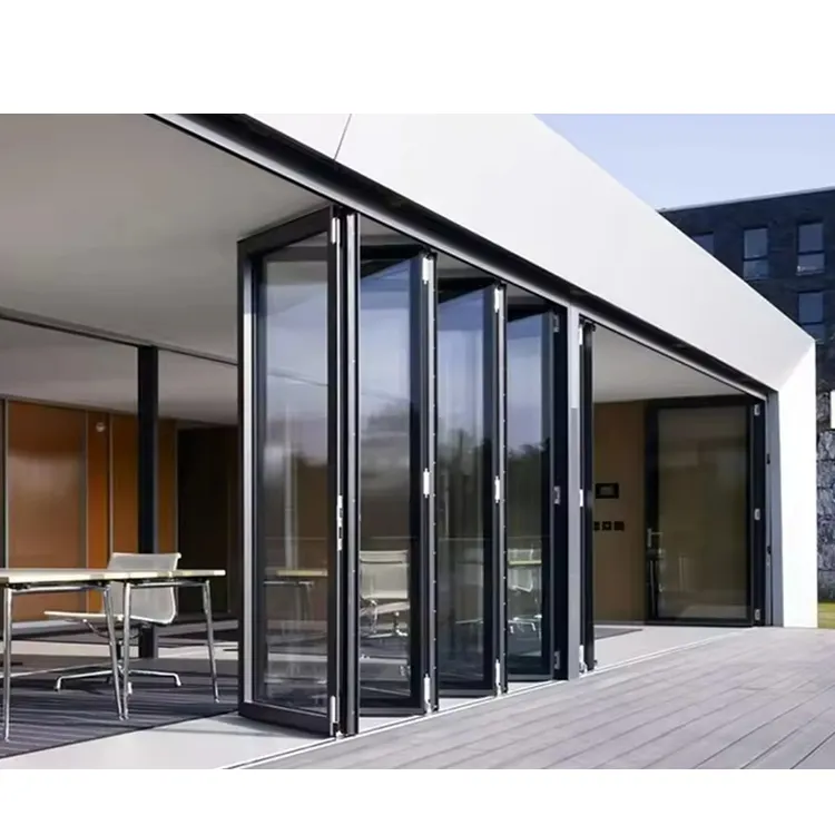 Latest European and American style standards Soundproof System Movable Frameless Folding Glass Door BiFold door
