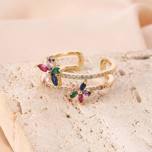 Anello di colore Cross-border europeo e degli stati uniti a <span class=keywords><strong>cinque</strong></span> foglie anello di olio a goccia di moda fresca tendenza dolce serie apertura regolabile - Product Image 2