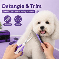 Kit de toilettage pour animaux de compagnie avec peigne, ciseaux, coupe-ongles et brosse, ensemble de 9 pièces avec sac de rangement, outils de démêlage en plastique pour chiens et chats