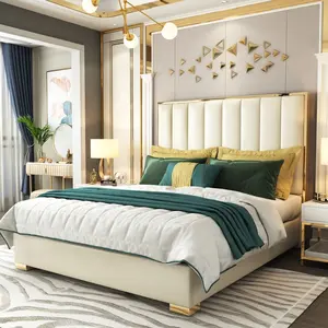 中国OEM工場高品質ステンレス装飾フレーム高級ユニークベッドセットキングベッドセットベッド用ベッドルーム家具