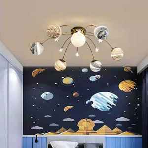 Nueva llegada de luces decorativas nórdicas para habitación de niños, lámpara de techo de sombra de Planeta de cristal LED moderna para niños - Product Image 5