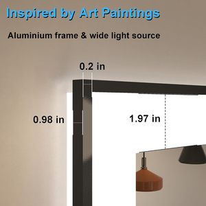 Miroir de salle de bain mural moderne avec capteur corporel, cadre noir rectangulaire, verre trempé, écran tactile, éclairage LED, anti-buée - Product Image 2