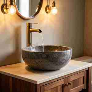 Natural Stone Vessel Marble Countertop <b>Basin</b> for Bathroom Vanity Home - Product Image 4