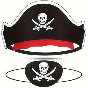 Máscara de Disfraz Infantil Desechable y Ecológica para <span class=keywords><strong>Halloween</strong></span>, con Diseño de Calavera, Sombrero de Pirata Caribeño, Accesorios de Fieltro - Product Image 1
