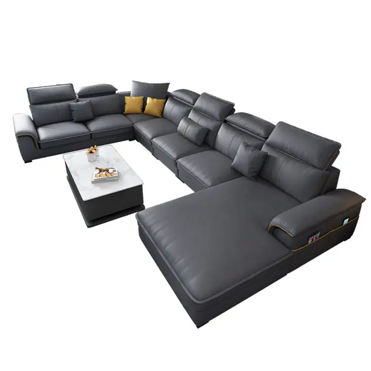 Casa europea design personalizzato moderno primo strato divano in pelle bovina combinazione intera pelle arte divano in legno massello reclinabile