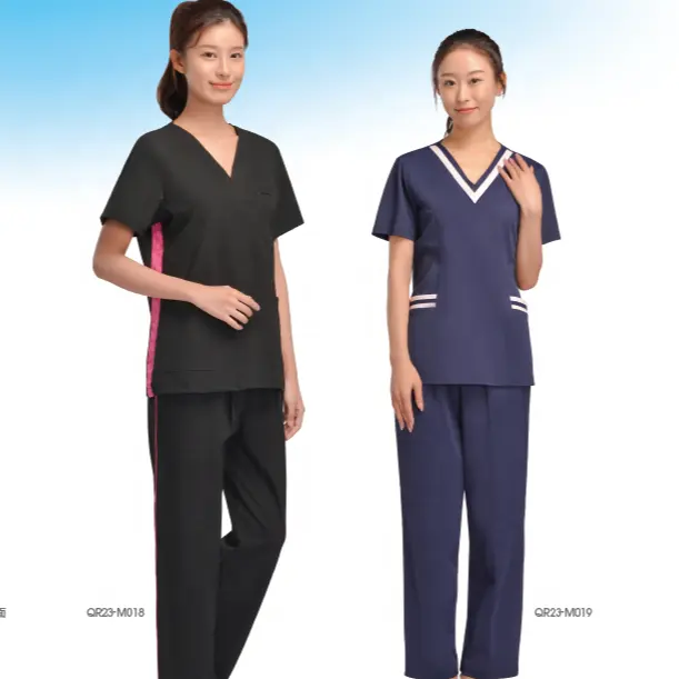 Hot Sale New Designs 3 Pockets Medical Nurse Scrub Uniforms for Hospital Staff Top Clothing Black Print Cotton