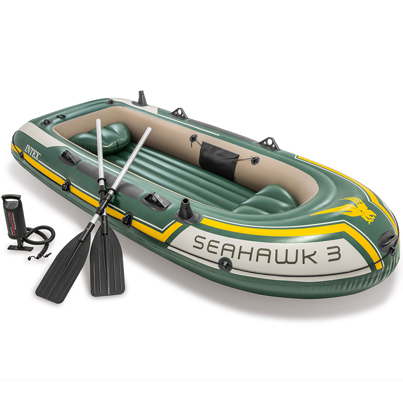 Intex 68380 SEAHAWK 3 BOAT SET Plastik Memancing Kayak Perahu Karet Sungai Danau Seri Portabel Perahu Udara