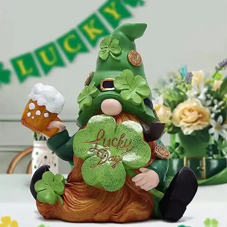 Kustom Dekorasi Hari st patricks dengan topi hijau patung resin hijau gnome elf doll dalam ruangan dekorasi rumah Musim Semi-Irlandia gnome