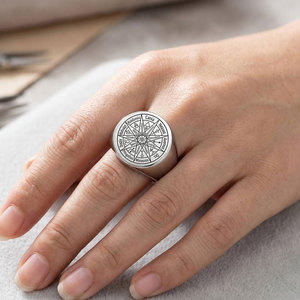 Bague classique en acier inoxydable doré R0017, talisman ange magique, sceau de Salomon, amulette de protection Kabbalah, bague de mariage - Product Image 5