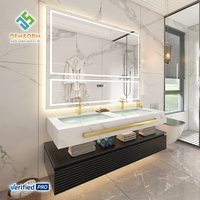Meuble de salle de bain moderne OEM avec vasque murale, miroir intelligent étanche et armoire en bois massif