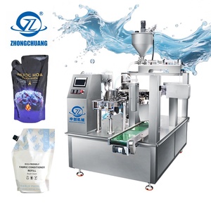 Machine d'emballage rotative entièrement automatique pour sachets préformés, pour liquides ménagers (savon, liquide vaisselle, lessive, après-shampoing) - Product Image 1