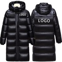 Veste décontractée tendance pour homme, col montant, noir brillant, logo doré, fermeture éclair avant, design transfrontalier, coupe longue et ample, épaisse