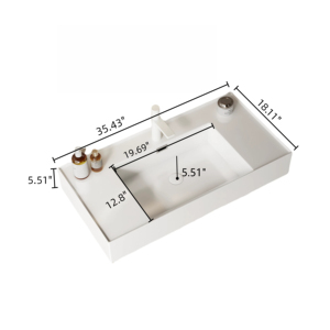 LeDe 36 Inch Bathroom Vanity With Vessel Sink <b>Wall</b> Mounted <b>Floating</b> White Rectangular Acrylic Integrated Basin Without Faucet - Product Image 3